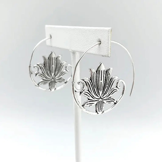 Open Lotus Hoop Earrings