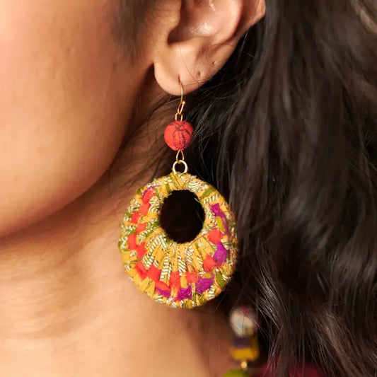 Woven Kantha Hoop Earring