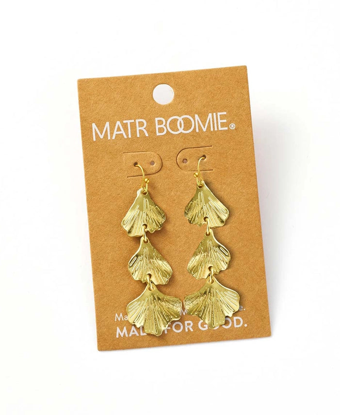 Sayuri Ginkgo Leaf Triple Drop Statement Earring