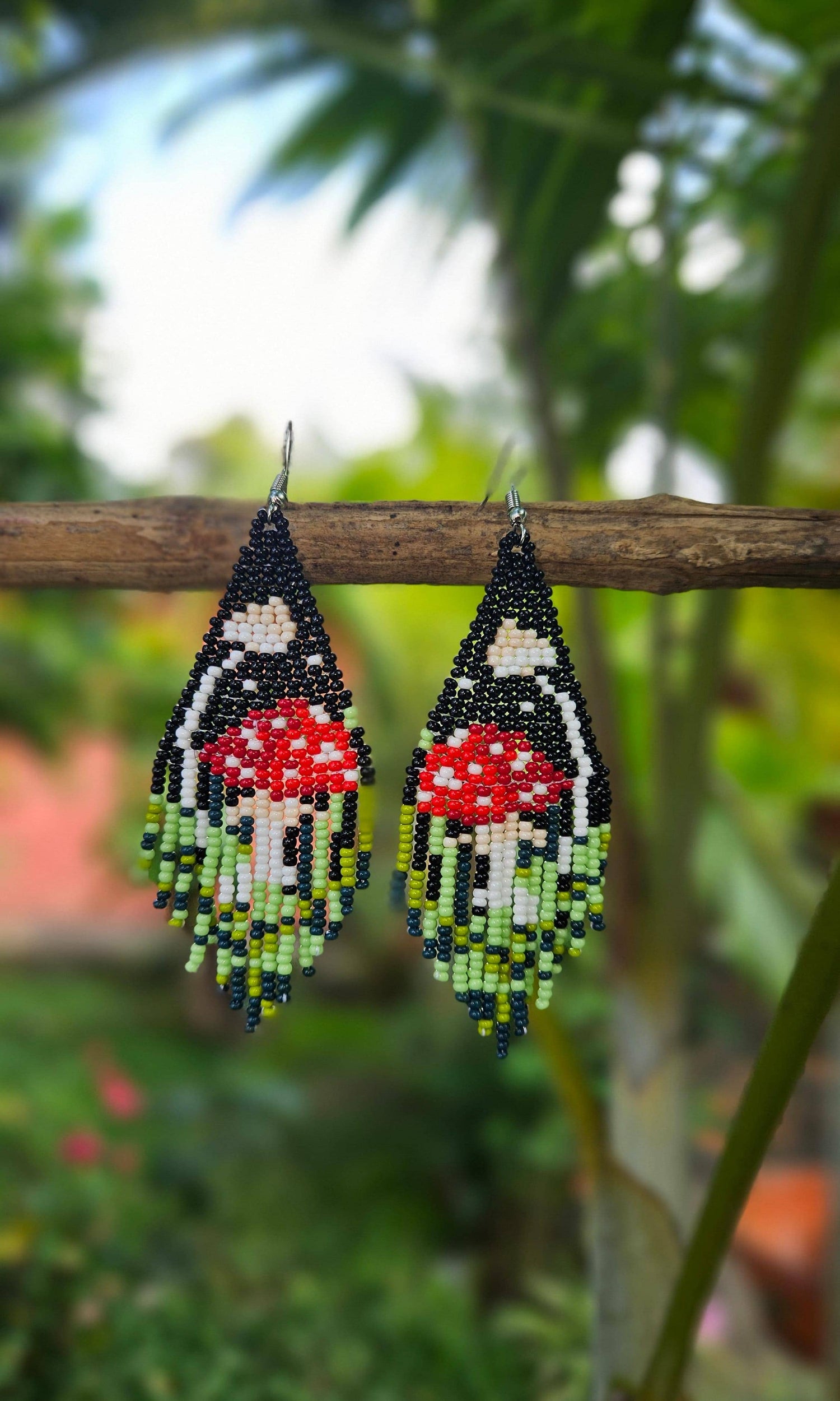 Woodland mushroom whimsical earring handmade fair trade beaded jewelry