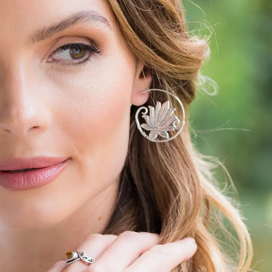 Open Lotus Hoop Earrings