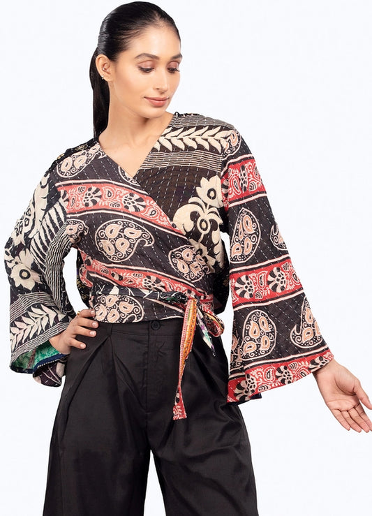 Reversible Kantha Black-Tones Butterfly Top