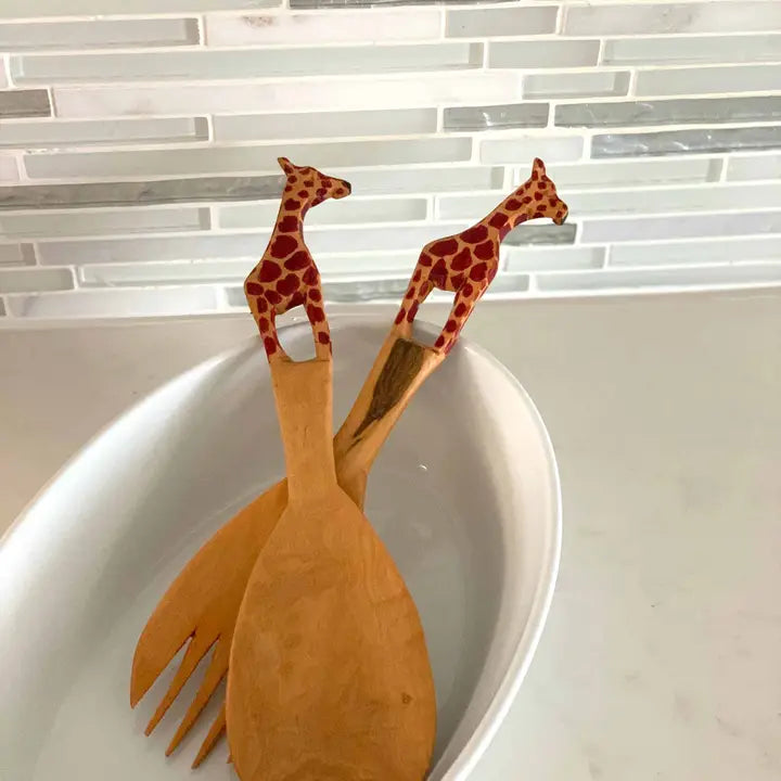 Wooden Giraffe Serving Set