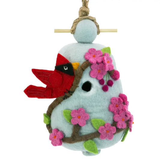 Cherry Blossom and Cardinal Birdhouse
