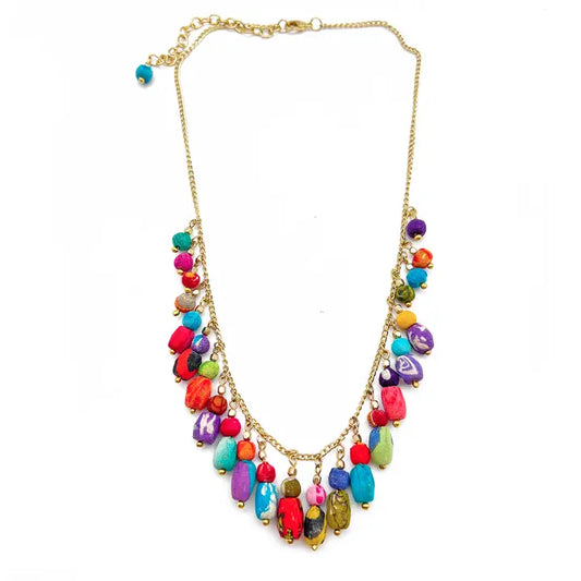 Aasha Oval and Circular Colorful Kantha Necklace
