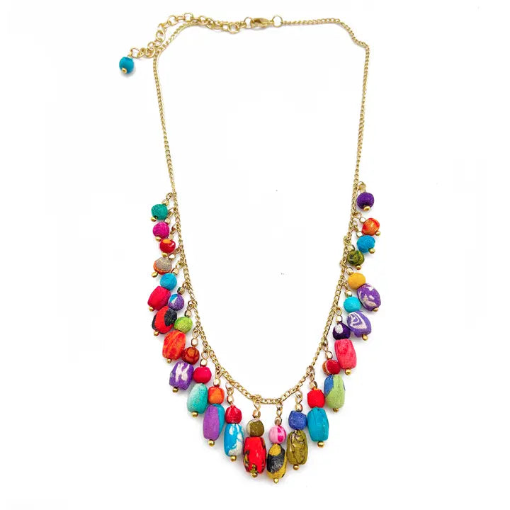 Aasha Oval and Circular Colorful Kantha Necklace