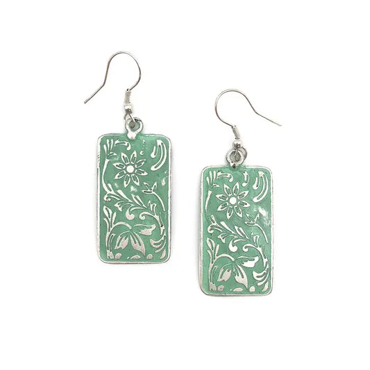 Mint Floral Patina Earrings