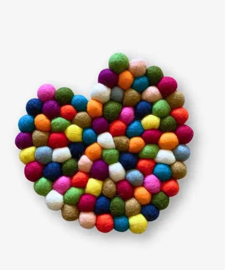 Heart Colorful Felted Ball Trivet