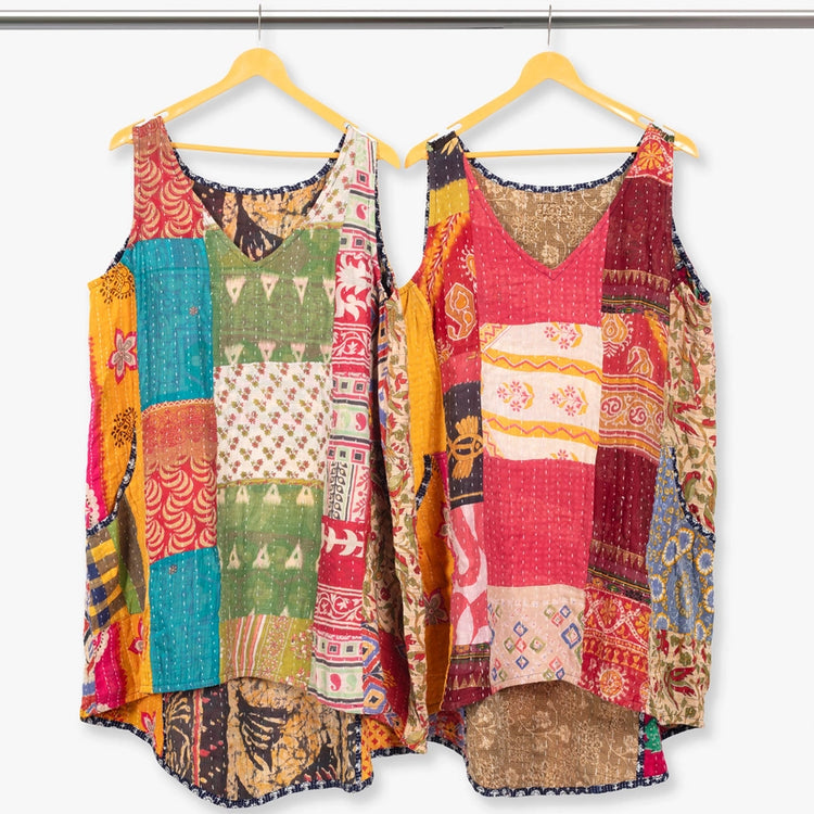 Reversible Kantha Sleeveless Tunic Dress