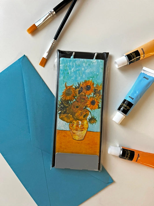 Van Gogh's Sunflowers Handpainted Flat Candle