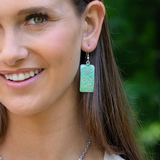 Mint Floral Patina Earrings