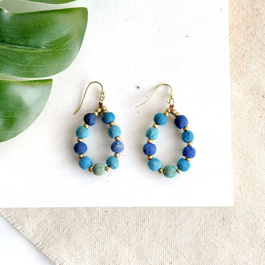 Kantha Azure Beaded Teardrop Earring