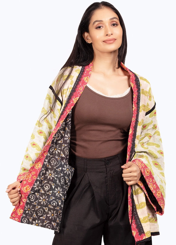 Reversible Black Toned Kantha Kimono Jacket