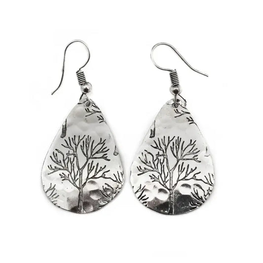 Winter Tree Engraved Earrings