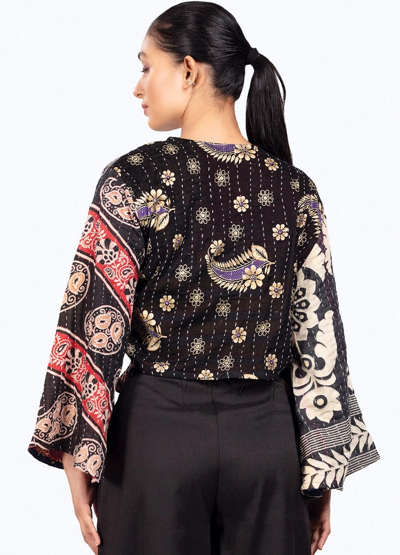 Reversible Kantha Black-Tones Butterfly Top