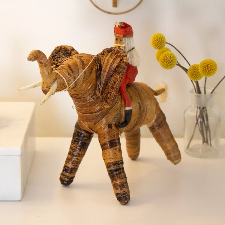 Santa Riding an Elephant Banana Fiber Figurine