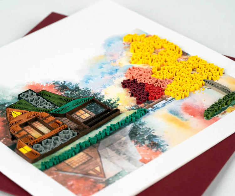 Cozy Autumn Cabin Quilling Card