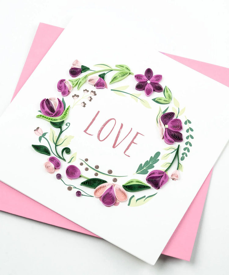 Quilled Love Floral Wreath Greeting Card