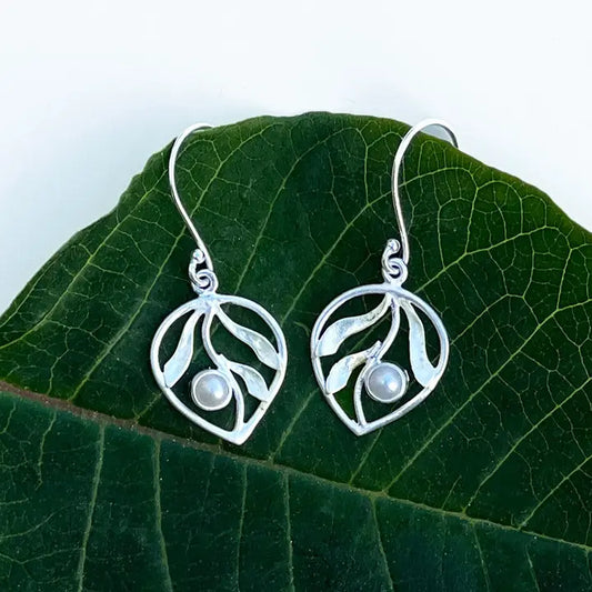 Whispering Leaf Pearl and Sterling Earring