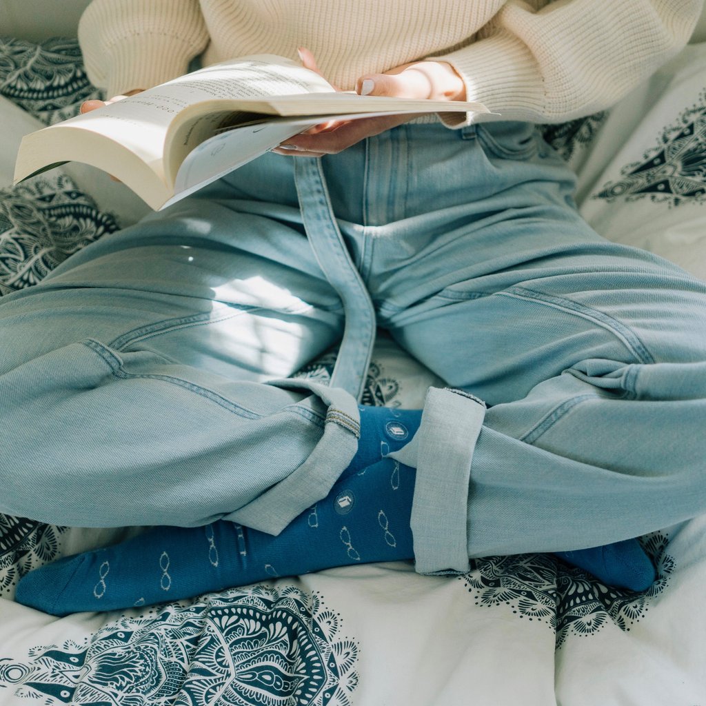 Blue socks socks that give books conscious step