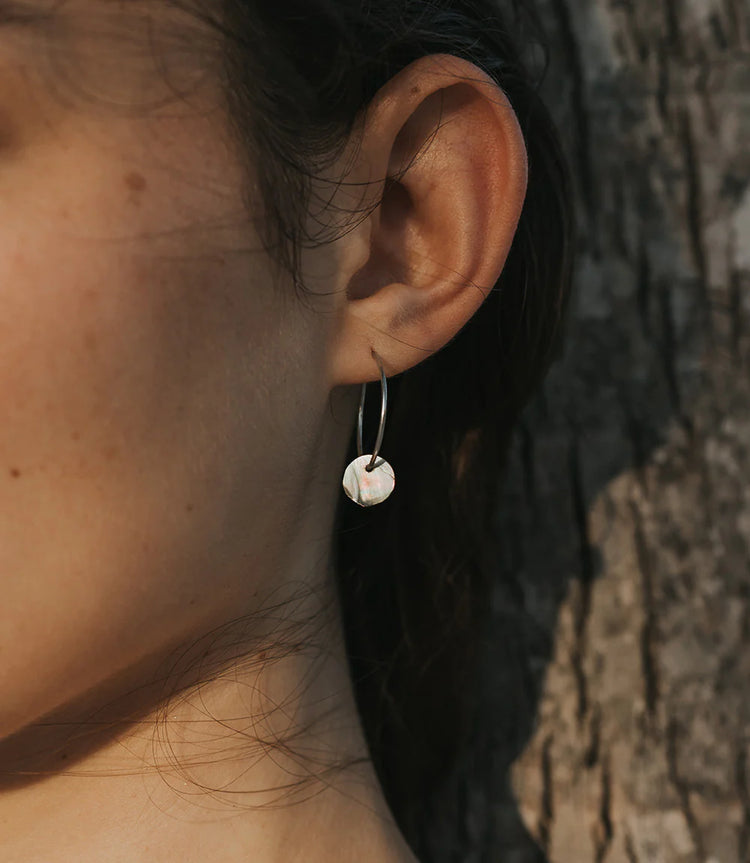 Chandra Mini Moon and Disc Hoop Earrings, Set of 2- Shell