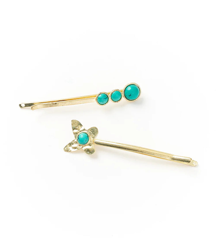 Jatasya Butterfly Hair Pins - Turquoise Glass - Set of 2