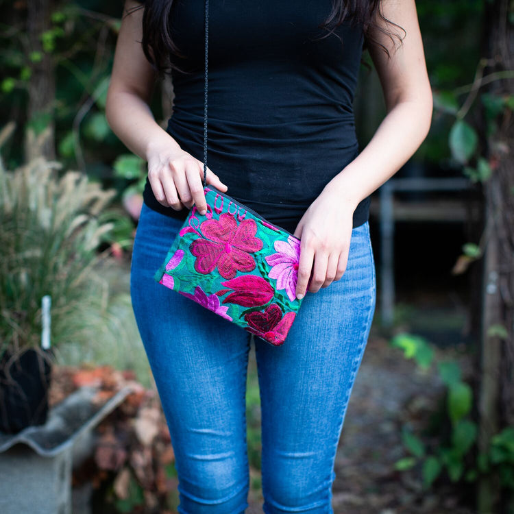 Lucia's World Emporium Fair Trade Handmade Embroidered Flower Passport Purse from Guatemala