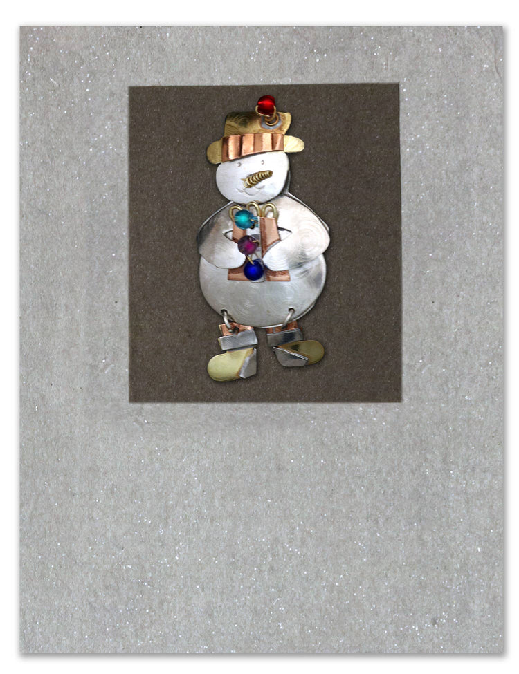 Present Snowman Pin on a Card