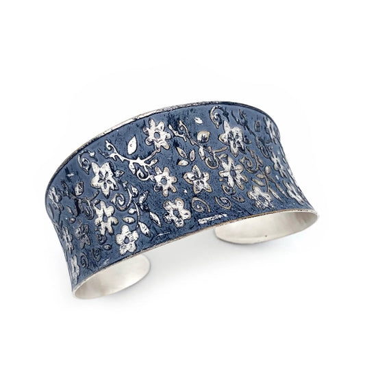 Blue Floral Patina Cuff