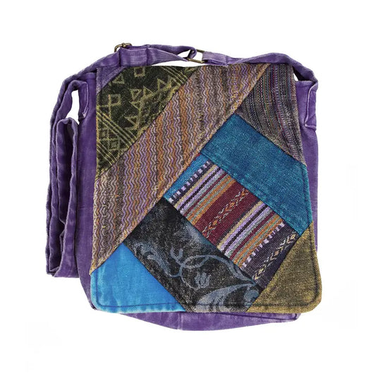 Purple Patchwork Crossbody Flap Bag