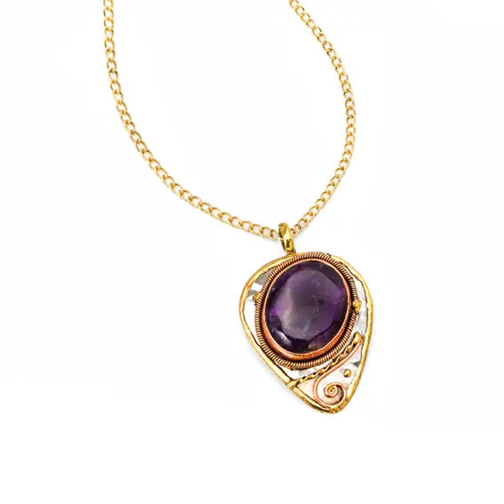 Mixed Metal Amethyst Pendant Necklace