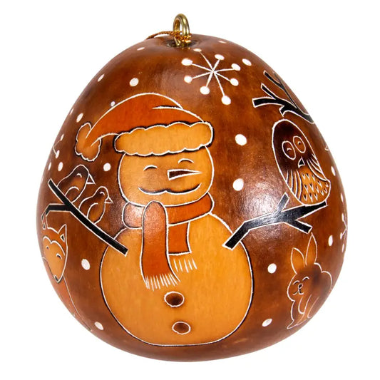 Snowman in The Woods Gourd Ornament