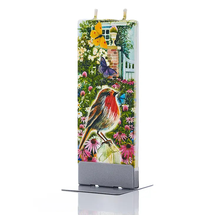 Bird with Butterflies and Flowers Flat Handmade Candle