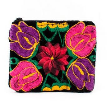 Lucia's World Emporium Fair Trade Handmade Guatemalan Velvet Embroidered Coin Bag