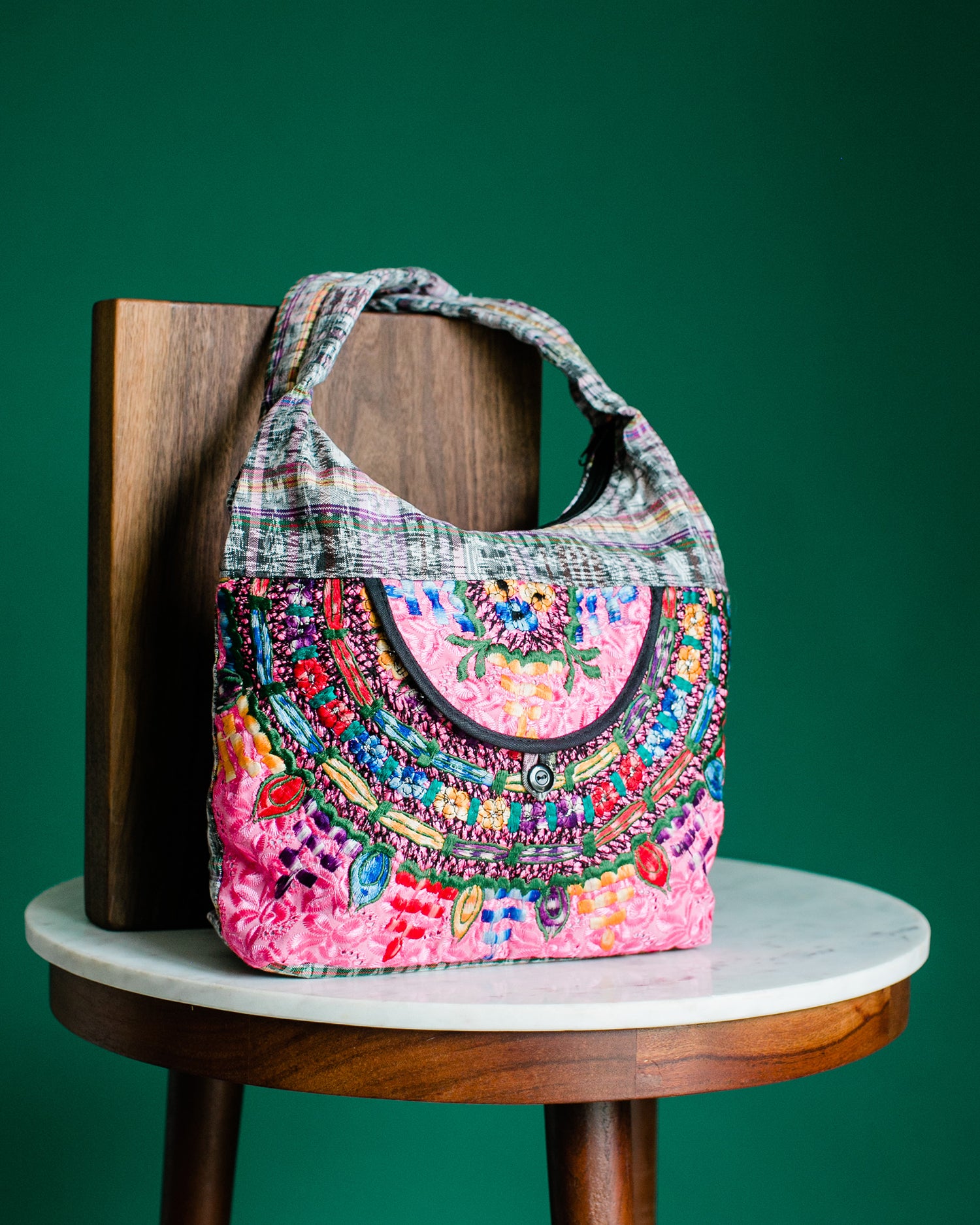fair trade handmade huipil upcycled handbag