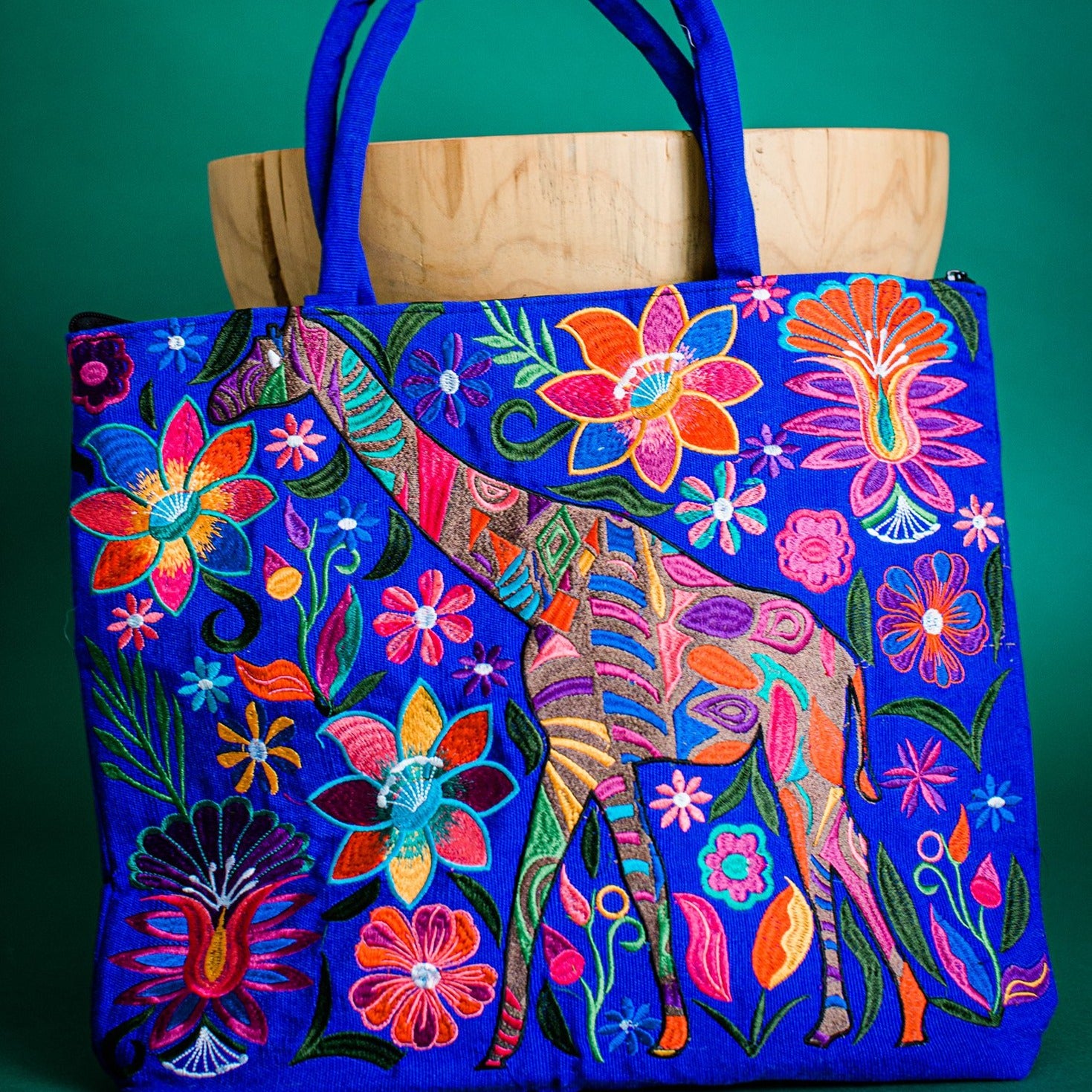 Fair Trade Embroidered Giraffe Tote Bag