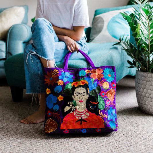 frida khalo embroidered tote bag ethical fair trade