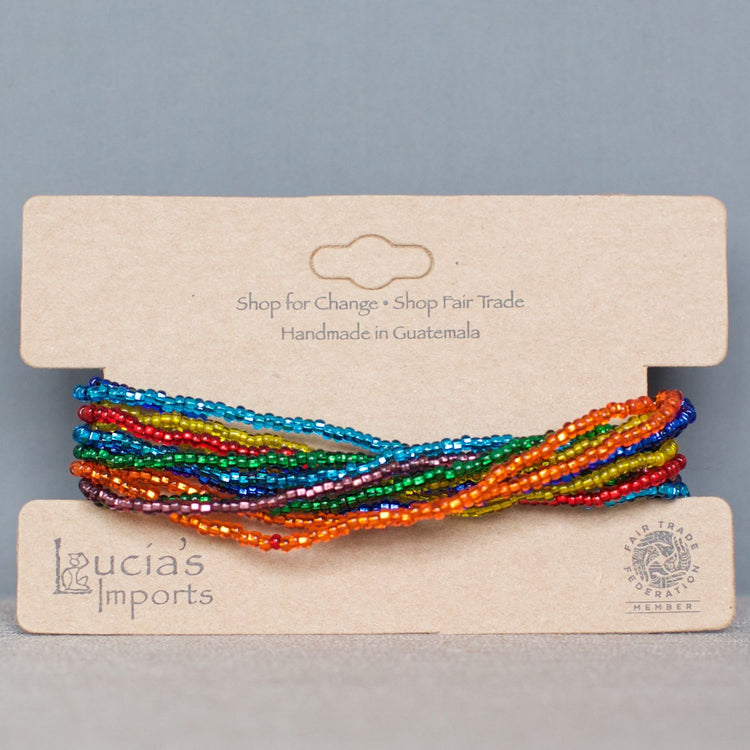 Lucia's World Emporium Fair Trade Handmade Guatemalan Beaded Rainbow 12 Strand Bracelet