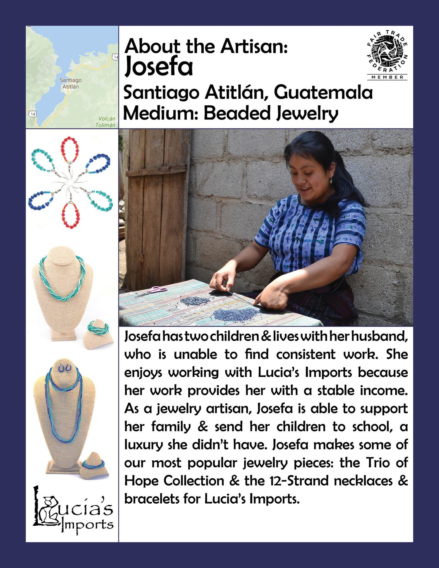 Lucia's World Emporium Handmade Fair Trade Beaded Trio of Hope Bracelet from Guatemala Artisan Info