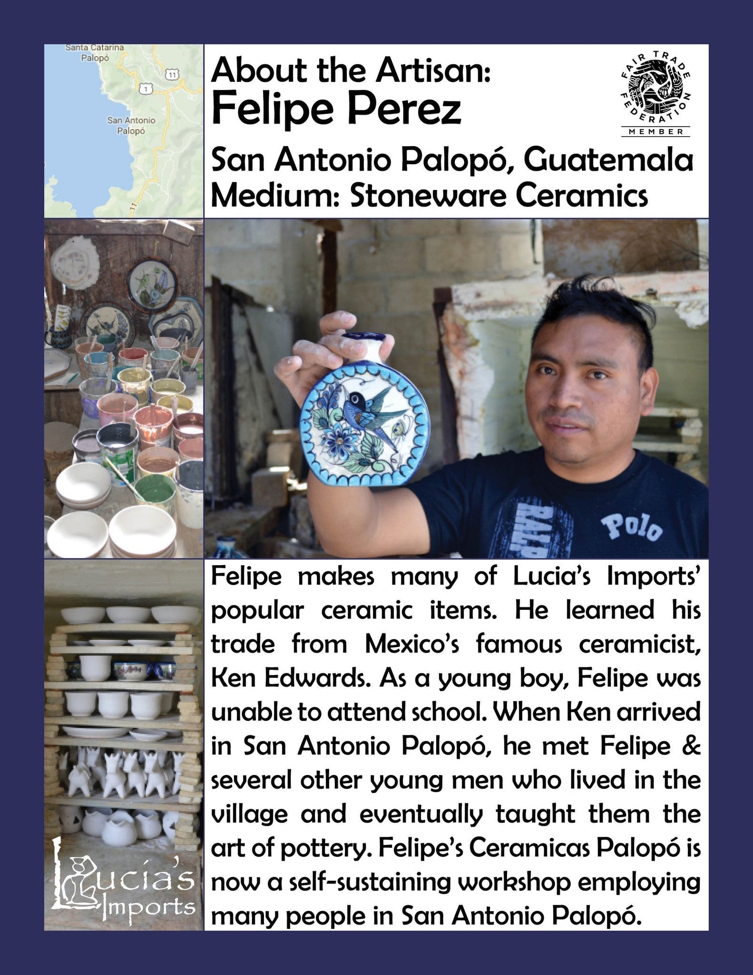Lucia's World Emporium Fair Trade Handmade Guatemalan Ceramic Lotus Bowl Artisan Info