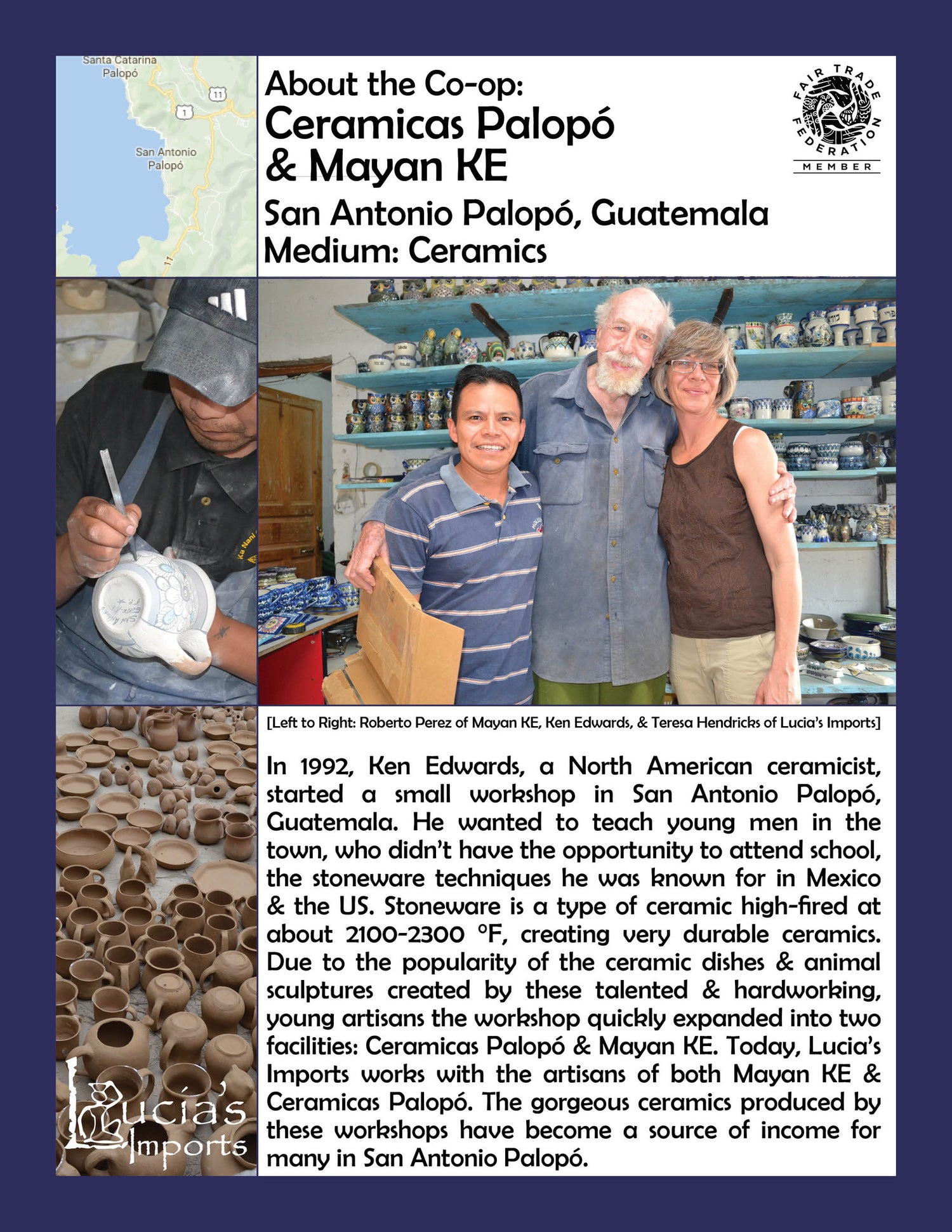 Lucia's World Emporium Fair Trade Handmade Guatemalan Ceramic Flower Coffee Mug Artisan Info