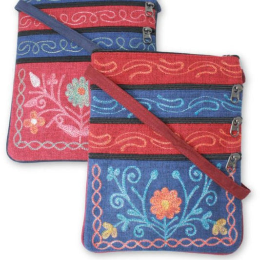 Three Zipper Embroidered Cotton Passport