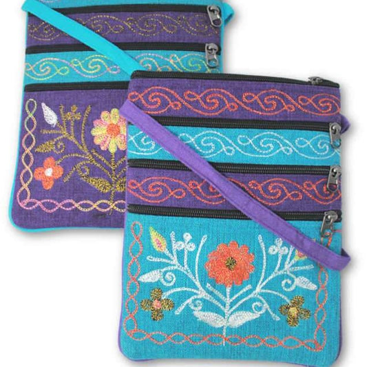 Three Zipper Embroidered Cotton Passport