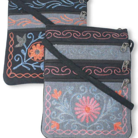 Three Zipper Embroidered Cotton Passport