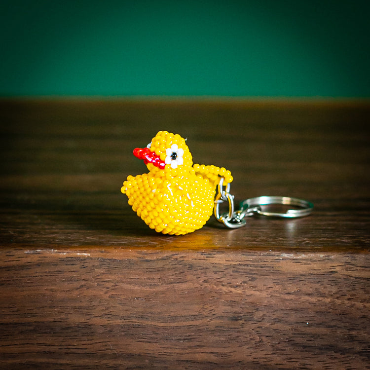 yellow beaded duck keychain