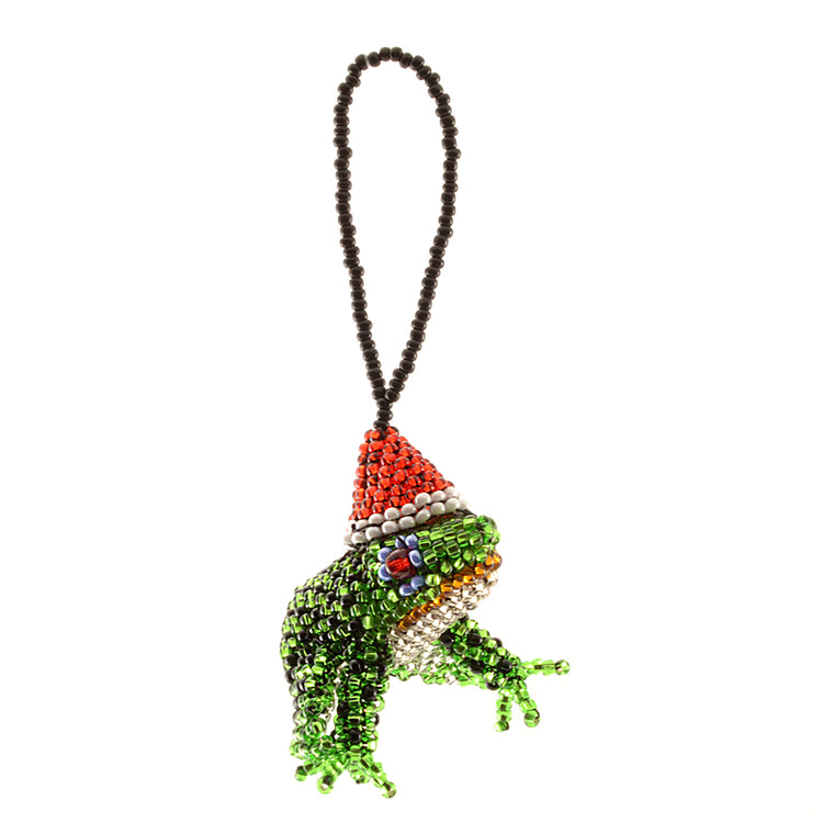 Fair Trade  Guatemalan Santa Frog Beaded Ornament