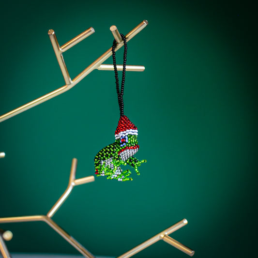 Fair Trade  Guatemalan Santa Frog Beaded Ornament