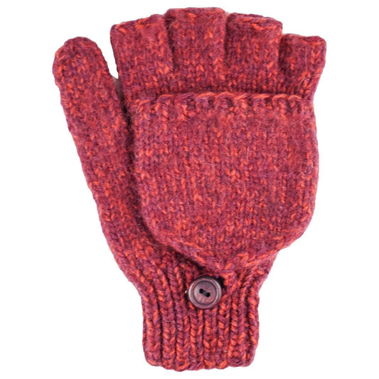 red fingerless gloves with optional mitten top
