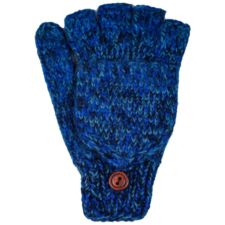 dark blue fingerless gloves with optional mitten top