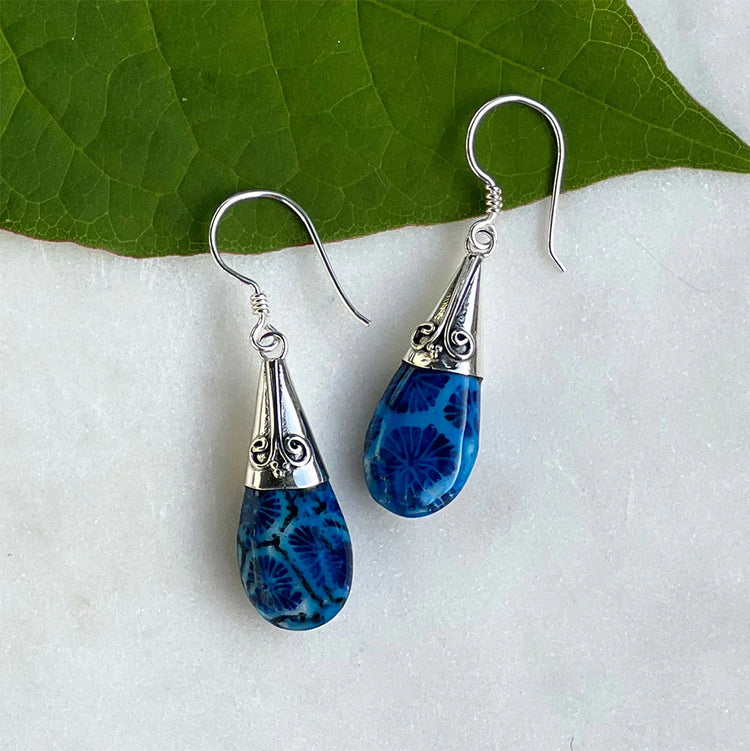Blue Coral Filigree Earrings